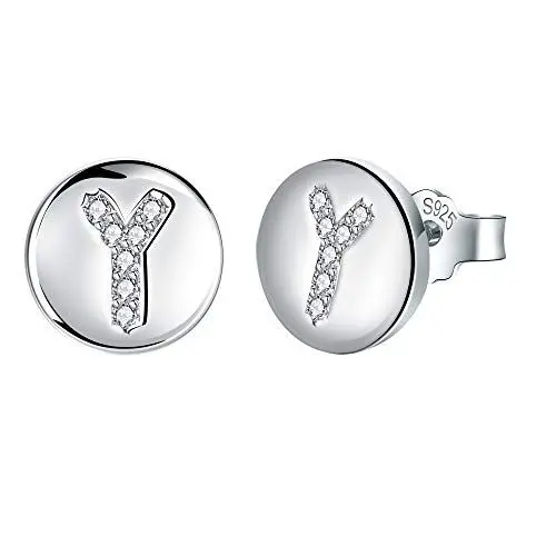 Produktbild: J.Endéar Ohrringe Buchstabe Y für Damen Mädchen Silber 925 Hypoallergene Kleine Ohrstecker Zirkonia Schmuck 8mm Geschenk für Kinder