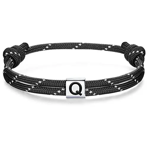 Produktbild: J.Endéar Paracord Armband für Herren Damen mit Buchstabe Q Silber 925, Nautisches Segelseil Armband Surf Schmuck für Jungen Geschenk