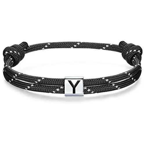 Produktbild: J.Endéar Paracord Armband für Herren Damen mit Buchstabe Y Silber 925, Nautisches Segelseil Armband Surf Schmuck für Jungen Geschenk