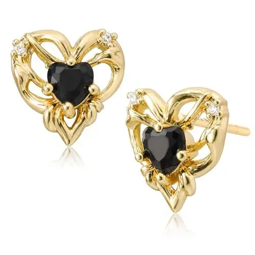 Produktbild: Jenosy 18K Vergoldete Damen Ohrringe - Zarte Schwarz Herz Huggie Mit Zirkonia, Hypoallergen für Frauen und Mädchen