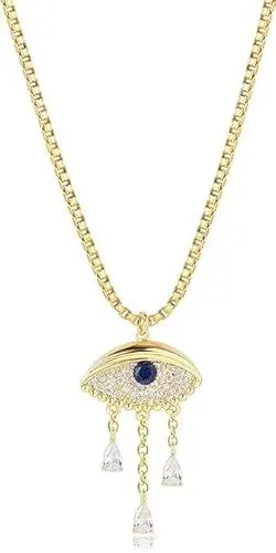 Produktbild: Jenosy Evil eye Ketten Damen 14K Vergoldet Halskette Anhänger mit Cubic Zirconia Handmake Hypoallergene Ketten für Frauen