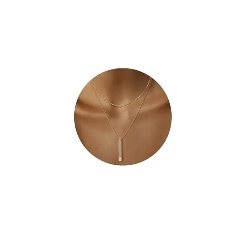 Produktbild: Jenosy Layering Kette Damen Kette mit Buchstaben Gold Personalisierte Kette mit Namen Zarte Halskette mit Stabanhänger für Damen 18K Vergoldete Namenskette Modeschmuck für Frauen und Mädchen