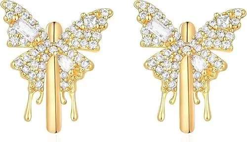 Produktbild: Jenosy Schmetterling Ohrringe Gold Damen - Zarte Creolen, Modische Leichte Knorpel Huggie Hypoallergene Ohrringe Vergoldet - Modeschmuck für Frauen und Mädchen