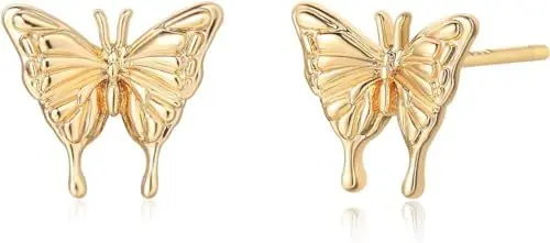 Produktbild: Jenosy Schmetterling Ohrringe Gold für Damen - Knorpel Huggie Ohrstecker für Mädchen - Hypoallergene Vergoldete Modeschmuck