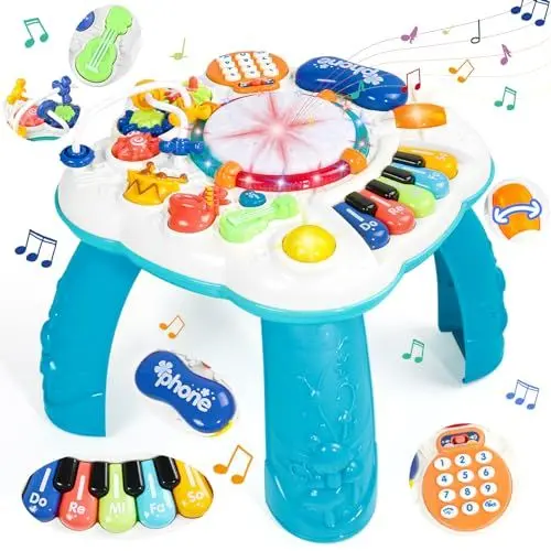 Produktbild: jerryvon Baby Spielzeug ab 1 Jahr - Spieltisch Kinderspielzeug ab 1 Jahr mit Licht Musik Spielzeug ab 1 Jahr 6 in 1 Activity Center Baby Musikinstrumente Kinder Geschenke ab 1 2 3 Jahr Junge Mädchen
