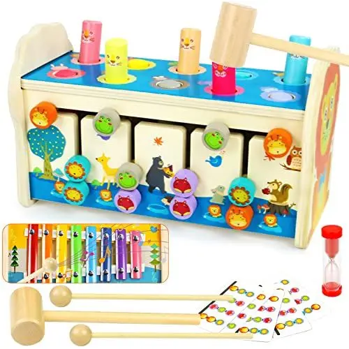 Produktbild: jerryvon Motorikspielzeug Montessori Spielzeug ab 1 Jahr, 4-in-1 Hammerspiel & Klopfbank mit Xylophon, Holzspielzeug Kinderspielzeug ab 1 Jahr, Baby Spielzeug Geschenk für 1 2 3 Jahre Mädchen Junge