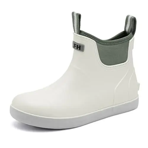 Produktbild: Jesindr Gummistiefel Herren, Protective Wasserdicht Anti-Rutsch Stiefeletten, Atmungsaktiv Schwarz Chelsea-Stiefel, Original Mode Grundlegend Reitstiefel, Weiß, 40 EU
