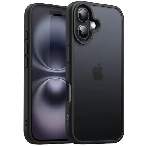 Produktbild: JETech Matt Hülle für iPhone 16 6,1 Zoll, Stoßfest Militärstandard FallSchutz, Mattierte Transluzente Rückseite Handyhülle, Anti-Fingerabdruck (Schwarz)