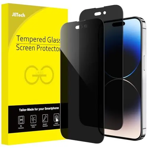 Produktbild: JETech Sichtschutz Full Screen für iPhone 14 Pro 6,1 Zoll, Anti-Spy Panzer Schutz Glas Folie Schutzfolie, Kante zu Kante Displayschutz Hat Keinen Einfluss auf die Hülle, 2 Stück