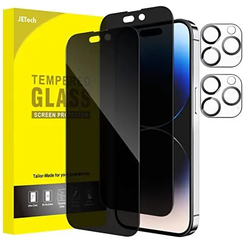 Produktbild: JETech Sichtschutz Full Screen für iPhone 14 Pro 6,1 Zoll mit Kameraschutz, Anti-Spy Panzer Schutz Glas Folie Schutzfolie Folie Kamera Displayschutz, 2 Stück Jeweils