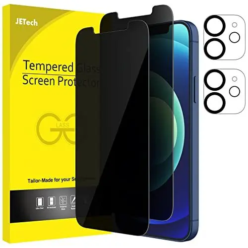 Produktbild: JETech Sichtschutz für iPhone 12 6,1 Zoll mit Kameraschutz, Anti-Spähen Gehärtetes Glas Folie, 2 Stück Jeweils