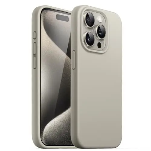 Produktbild: JETech Silikon Hülle für iPhone 15 Pro 6,1 Zoll, Ganzkörper Handyhülle mit Seidig-Weicher Berühren, Stoßfest Schutzhülle (Titan Natur)