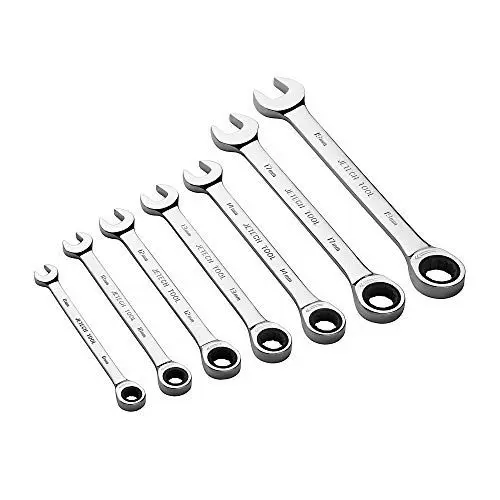 Produktbild: Jetech 7-tlg. Kombi-Ratschenschlüsselsatz, metrisch 8-19mm, Ratschenringmaulschlüssel Set aus CR-V Stahl in Industriequalität mit polierter Chromoberfläche