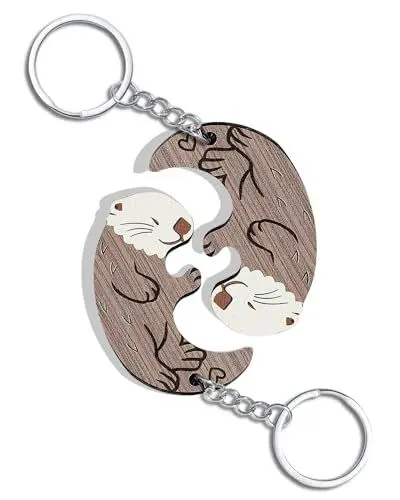 Produktbild: JETOP Otter Schlüsselanhänger Holz 2er-Set Schlüsselanhänger für Paare Freundin Beste Freundin Schlüsselanhänger Tiere Süß Schlüsselanhänger Frau Freundschaft Damen und Herren Braun