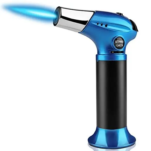 Produktbild: JETPRO Butan Fackel, Küche Fackel Feuerzeug, Kochen Nachfüllbare Fackel mit einstellbarer Flamme und Sicherheitsschloss für Desserts, BBQ, Küche mit Butangas Nicht im Lieferumfang enthalten (blau)