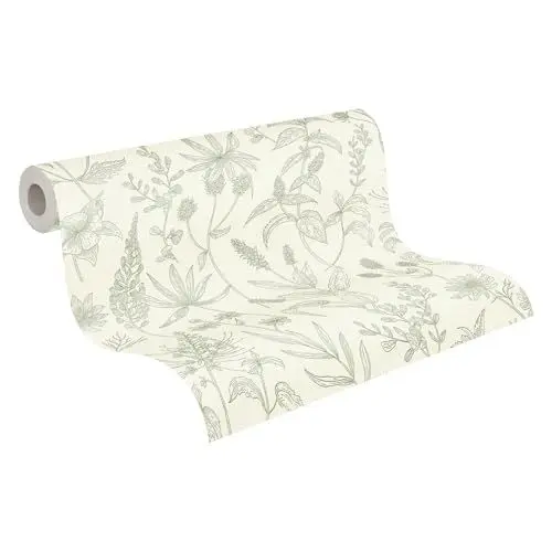 Produktbild: A.S. Création Vliestapete 10,05 m x 0,53 m mit strukturiertem Blütenmuster - Grün, Silber, Weiß - florale Tapete mit Metallic-Akzenten Made in Germany - 373635