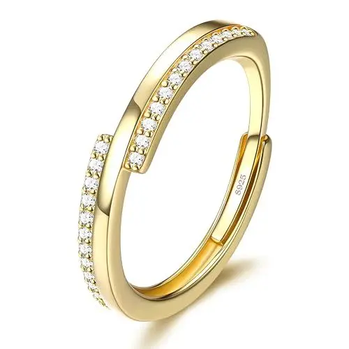 Produktbild: JeweBella Damen Ringe Silber 925 Zirkonia Ring Verstellbar Eheringe Verlobungsring Trauringe Minimalistisch Ringe Frauen Silber/Gold