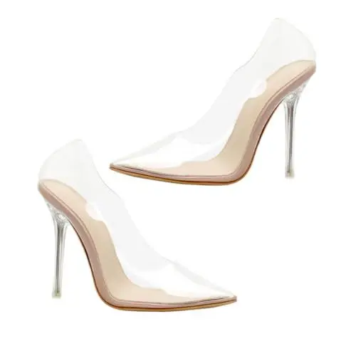 Produktbild: JEWEDECO 1 Paar Transparente High Heels Hochzeitsabsätze Transparente Partyhochzeitspumps Elegante Absätze Für Damen Transparente Sandalen Für Frauen Bequeme Absätze Sohle: Gummi Weiß