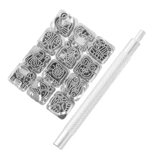 Produktbild: JEWEDECO 12 Musterstempel-Set Lederhandwerk Stempelwerkzeug Griff Stanzwerkzeuge Für Schuhe Taschen Gürtel
