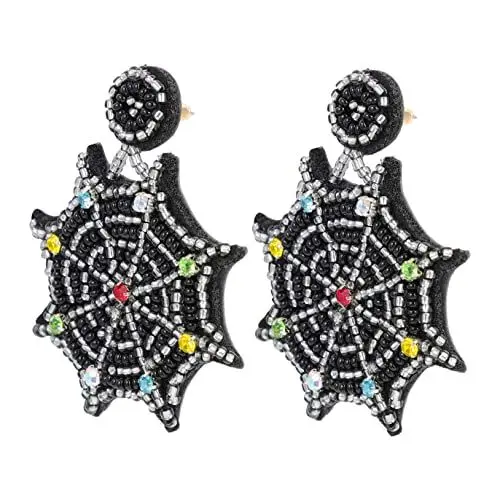 Produktbild: JEWEDECO 1paar Halloween Ohrringe Mit Einzigartigem Reisperlen-design Handgefertigte Spinnenweben-ohrringe Für Partys Und Halloween-dekorationen