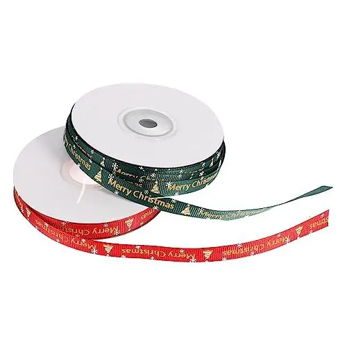 Produktbild: JEWEDECO 2 Rollen Weihnachtsbänder Geschenkbänder Dekobänder Weihnachtsbaumbänder Bastelbänder Polyestermaterial