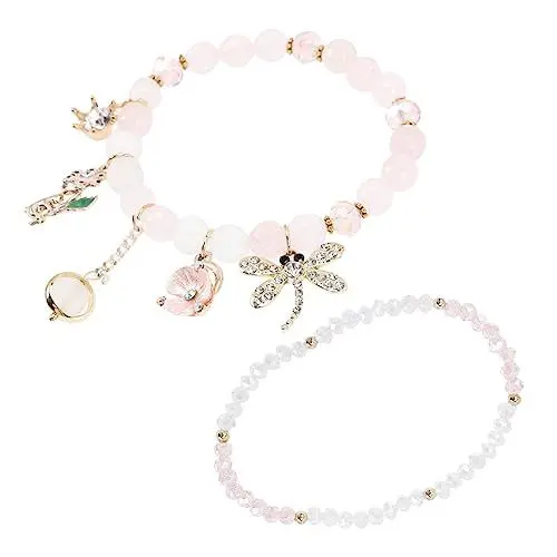 Produktbild: JEWEDECO 2st Armband Aus Kristallperlen Edelsteinperlen Freundschaftsarmband Perlenarmband Für Frauen Edelsteinarmbänder Für Frauen Perlenarmbänder Perlenarmbandschmuck Legierung Rosa