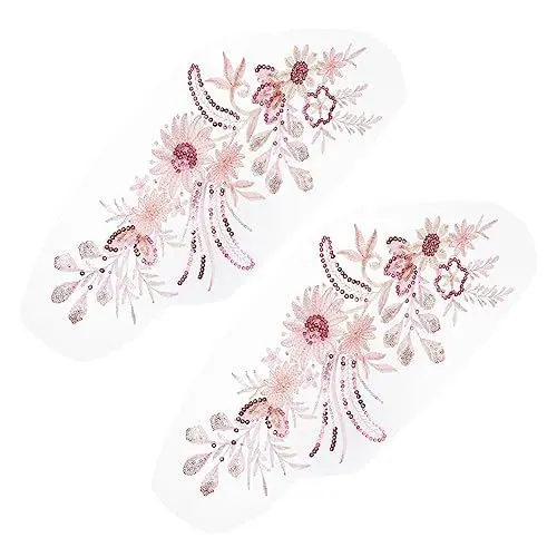 Produktbild: JEWEDECO 2st Gestickter Stoffaufnäher Nähen Von Applikationen Für Kleidung Blumenaufkleber Für Kinder Blumenbeete Stoffflicken Gestickte Blumenapplikation Blumendekor Pailletten Rosa