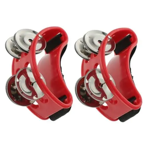 Produktbild: JEWEDECO Fußtamburin-set 2-teilig Fußglocken-shaker Für Musikinstrumente Begleitung Percussion-glocke Rot