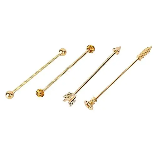 Produktbild: JEWEDECO 4 Stück Gerade -ohrstecker Augenbrauenringe Trendige Ohrringe Langhantelförmiger Ohrring Helix-ohrring Gerader Stabohrring Langhantelförmige Ohrringe Golden Rostfreier Stahl