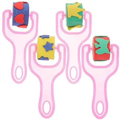 Produktbild: JEWEDECO 4 Stück Raddichtung Kinder malen Spielzeug Schwamm-Malerrolle Mini-Werkzeuge Schwamm-Malwerkzeuge Kinder bastelset basteln für Kinder Farbspritzer-Stempel Farbwalzen pp Rosy