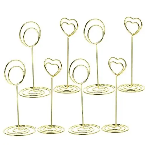 Produktbild: JEWEDECO 8 Stück Mini Tischkartenhalter Herzförmig Tischnummernhalter Aus Draht Fotohalter Für Hochzeiten Und Events Tischkartenhalter Clips Silber