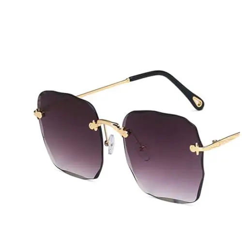 Produktbild: JEWEDECO Damen Sonnenbrille Randlos Übergroß Rechteckig Rahmen Grau