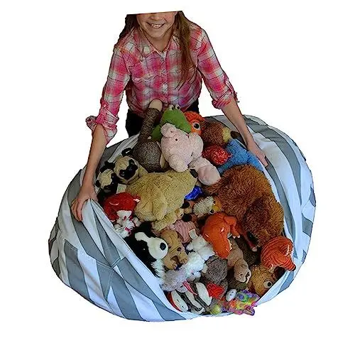 Produktbild: JEWEDECO Spielzeug-aufbewahrungstasche Aus Canvas Organizer Für Kinder-plüschtiere Mit Reißverschluss Und Kordelzug Spielmatte Für Outdoor Oder Picknick