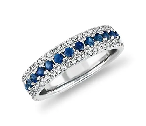 Produktbild: JewelryGift Erstellt Blauer Saphir Edelstein Eternity Band Ring 925 Sterling Silber Solitaire Verlobungsringe Geburtsstein Damen und Mädchen Größe: X