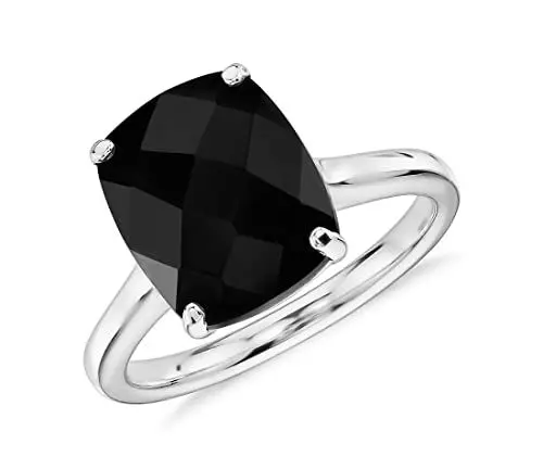 Produktbild: JewelryGift Schmuckgift 925 Sterling-Silber Cocktail Ring Natural-Black Onyx Facettierte Edelsteinaussage Perfekt Für Sonderanfang Tragen Ringgröße: 54