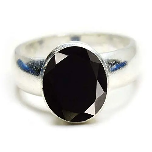 Produktbild: Jewelryonclick Astronomie Geburtssteinringe Sterling Silber Natur Schwarz Onyx Oval Handgemachter Ring aus Smaragdstein Lünetteneinstellung Größe 59