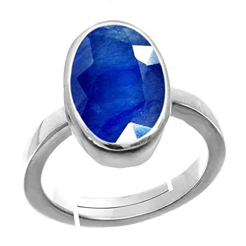 Produktbild: Jewelryonclick Natürlicher versilberter Einstellbarer ringblauer Saphir Steinring ovaler Form Facettierter Schnitt in der Größe 56.3 bis 69,7 für Männer & Frauen