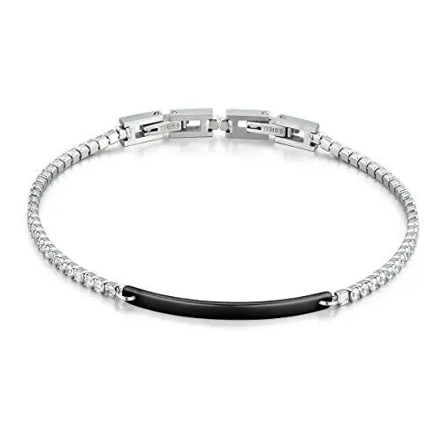 Produktbild: JewelryWe Armband mit Keramik Zirkonia poliert Perlen Tennisarmband, Edelstahl