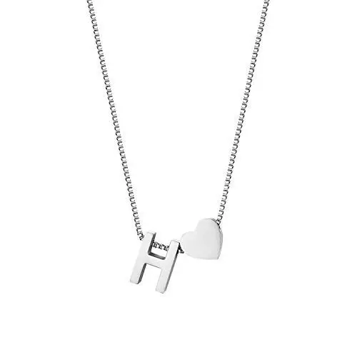 Produktbild: JewelryWe Buchstaben Herz Kette Damen: Silber Edelstahl Buchstabenkette Initiale Halskette mit Anfangsbuchstaben Alphabet H Herz Anhänger Namen Kettenanhänger Initialschmuck Geschenke Mädchen Freundin