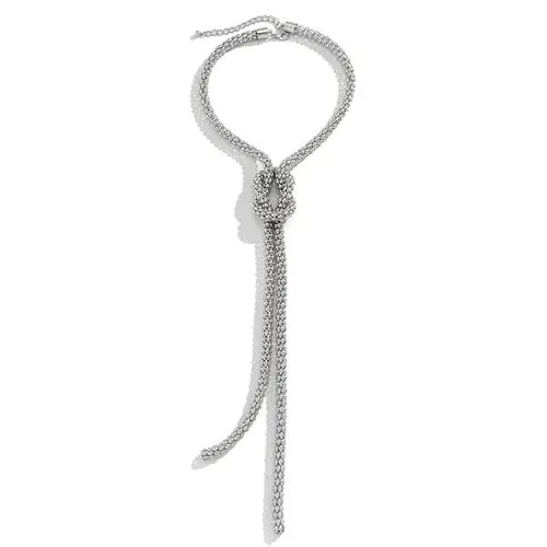 Produktbild: JewelryWe Choker Halskette Damen Schlangenkette: Silber Y-förmige Lange Kette mit verbunden Knick Knoten Anhänger Schlange Knochen Kragen Halskette Einstellbar Halsband für Frauen Mädchen