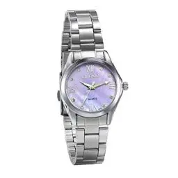 Produktbild: JewelryWe Damen Armbanduhr Analog Quarz Silber Ton Edelstahl Armband Elegant Business Casual Uhr mit Lila Muschel Strass Römischen Ziffern Zifferblatt