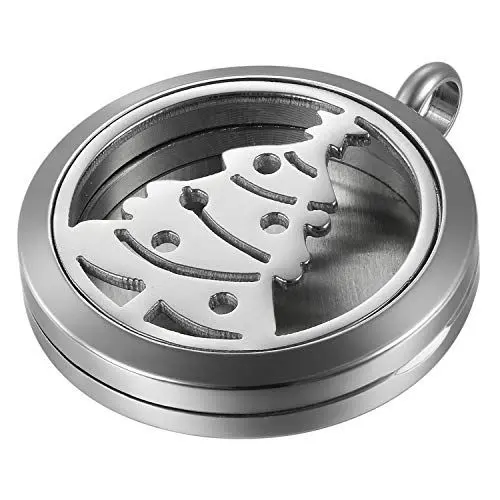 Produktbild: JewelryWe Weihnachtsbaum Aromatherapie Halskette Damen: Silber Edelstahl Hohle Tannenbaum Diffusor Ätherische öle öffenbar Floating Medaillon Locket Anhänger Kette mit 6 Bunt Filzkreisen Mode Schmuck