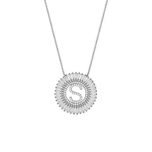 Produktbild: JewelryWe Damen Kette mit Buchstaben Anhänger: Silber Namen Buchstabenkette Edelstahl Zirkonia Initiale Halskette mit Anfangsbuchstaben Alphabet S Rund Kreis Buchstabenanhänger Geschenke Frau Mädchen