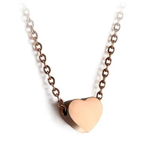 Produktbild: JewelryWe Damen Kette mit Herz Anhänger: Rosegold Edelstahl Halskette mit Klein Herzanhänger Schlichte Süße Herzkette Nickelfrei Modeschmuck Geschenk Frauen Mädchen