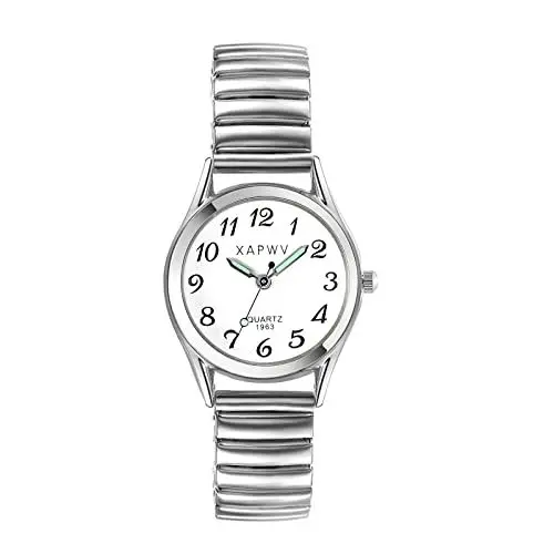 Produktbild: JewelryWe Damenuhr Elegant Analog Quarz Armbanduhr Damen Geschäfts Beiläufige Uhr mit Elastisch Metall-Armband und Leuchtenden Zeiger Silber