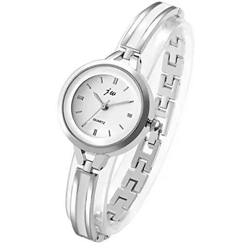 Produktbild: JewelryWe Damenuhr Elegant Analog Quarz Armbanduhr Damen Klein Einfach Beiläufige Uhr Spangenuhr mit Metall-Armband Silber