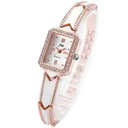 Produktbild: JewelryWe Damenuhr Elegant Analog Quarz Armbanduhr Damen Strass Rechteckig Römische Ziffern Beiläufige Uhr Spangenuhr mit Metall-Armband Rosegold