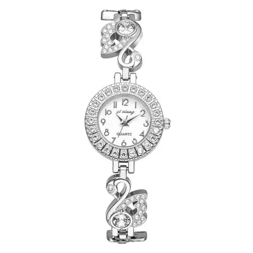 Produktbild: JewelryWe Damenuhr Schwan Diamant Uhr: Glitzer Strass Analog Quarz Armbanduhr Damen Silber Schmales Metallarmband Ultradünn Klein Luxuriöse Elegante Uhr mit Schwan-Design Armband & Arabischen Ziffern