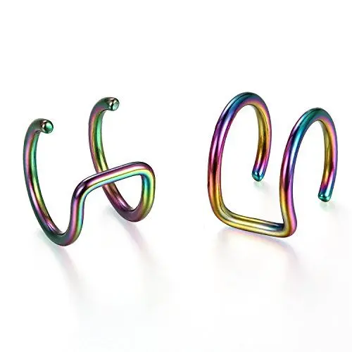Produktbild: JewelryWe Fake Nasenpiercing Nasenring Edelstahl: 2X Damen Herren Fake Nose Ring Septum Non-Piercing Ohrclips Knorpel Ohrringe Ohrklemme Piercings Mehrfarbig