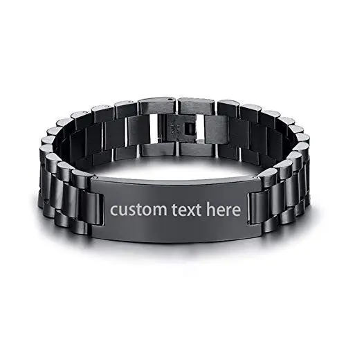 Produktbild: JewelryWe Herren Armband Edelstahl Gliederarmband: Klassiker Poliert Link Armkette Gliederarmband Uhrenarmband mit Gravurplatte Geschenk für Männer Schwarz
